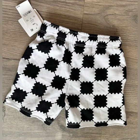 NWT 18 m toddler boy Grayson mini black white checkered shorts terry French - Picture 3 of 6